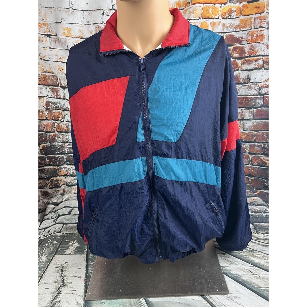 Vtg AVIAT SPORTIF Red Purple Blue TRACK JACKET Windbreaker COLORBLOCK Nylon Sz M - Picture 1 of 6